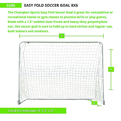 Champion Sports Easy Fold Soccer Goal, 8 ft x 6 ft, 1.25" dia Frame (CSISG86)