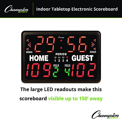 Champion Sports Tabletop Indoor Electronic Scoreboard, 24" x 16" x 10", Black Face, Red/Green/Yellow Graphics (CSIT90)