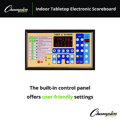 Champion Sports Tabletop Indoor Electronic Scoreboard, 24" x 16" x 10", Black Face, Red/Green/Yellow Graphics (CSIT90)