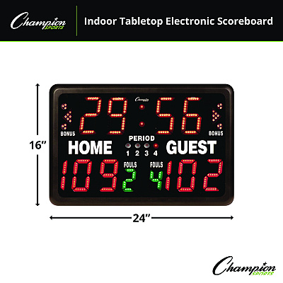 Champion Sports Tabletop Indoor Electronic Scoreboard, 24" x 16" x 10", Black Face, Red/Green/Yellow Graphics (CSIT90)
