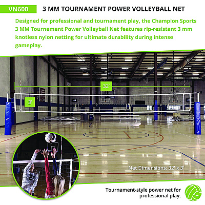 Champion Sports Tournament Power Volleyball Net, 32 ft x 3 ft (CSIVN600)