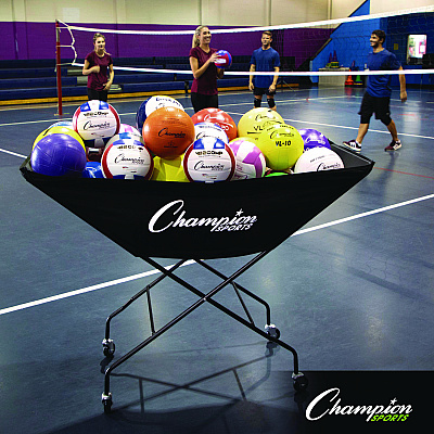 Champion Sports Pro Collapsible Volleyball Cart, 23" x 55" x 41", Black (CSIVCPRO)