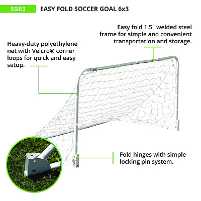 Champion Sports Easy Fold Soccer Goal, 6 ft  x 3 ft, 1.25" dia Frame (CSISG63)