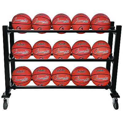 Champion Sports Deluxe Heavy-Duty Basketball Cart, Metal, 220 lb Capacity, 16 x 50.75 x 34.75, Black (CSIBKCART)
