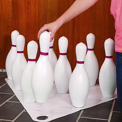 Champion Sports Plastic Bowling Pin Set, White, 10/Set (CSIBP10)