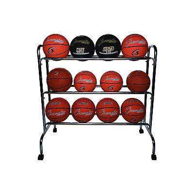 Champion Sports Powder-Coated Ball Cart, Metal, 132 lb Capacity, 17 x 41 x 41, Silver (CSIBRC3)
