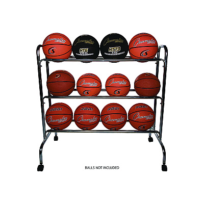 Champion Sports Powder-Coated Ball Cart, Metal, 132 lb Capacity, 17 x 41 x 41, Silver (CSIBRC3)