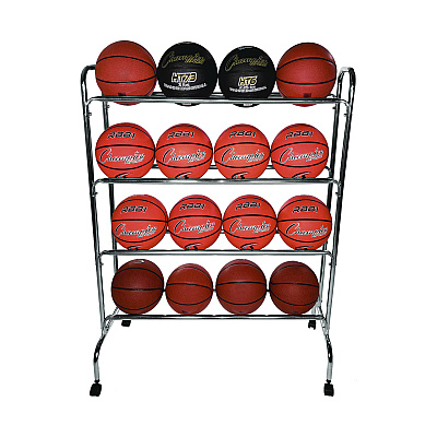 Champion Sports Powder-Coated Ball Cart, Metal, 132 lb Capacity, 17 x 41 x 53, Silver (CSIBRC4)