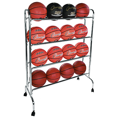 Champion Sports Powder-Coated Ball Cart, Metal, 132 lb Capacity, 17 x 41 x 53, Silver (CSIBRC4)