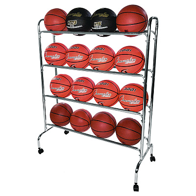 Champion Sports Powder-Coated Ball Cart, Metal, 132 lb Capacity, 17 x 41 x 53, Silver (CSIBRC4)
