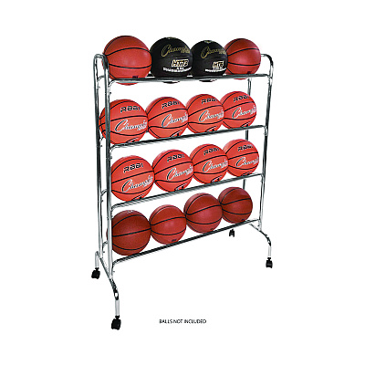 Champion Sports Powder-Coated Ball Cart, Metal, 132 lb Capacity, 17 x 41 x 53, Silver (CSIBRC4)