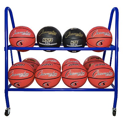 Champion Sports Heavy-Duty Deluxe Ball Cart, Metal, 132 lb Capacity, 17.5 x 38 x 35.75, Blue (CSIBRC12)