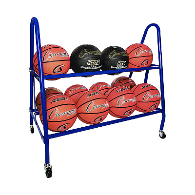 Champion Sports Heavy-Duty Deluxe Ball Cart, Metal, 132 lb Capacity, 17.5 x 38 x 35.75, Blue (CSIBRC12)
