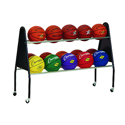 Champion Sports Heavy-Duty Ball Cart, Metal, 132 lb Capacity, 18 x 51 x 38, Black (CSIBRC15)