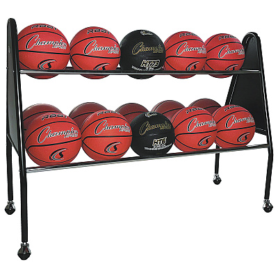 Champion Sports Heavy-Duty Ball Cart, Metal, 132 lb Capacity, 18 x 51 x 38, Black (CSIBRC15)