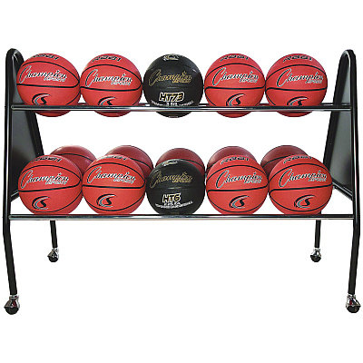 Champion Sports Heavy-Duty Ball Cart, Metal, 132 lb Capacity, 18 x 51 x 38, Black (CSIBRC15)