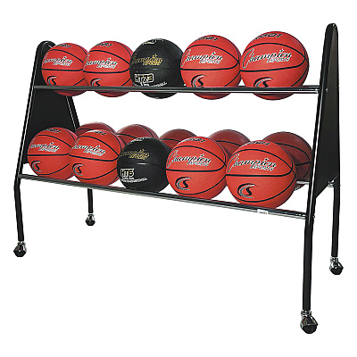 Champion Sports Heavy-Duty Ball Cart, Metal, 132 lb Capacity, 18 x 51 x 38, Black (CSIBRC15)