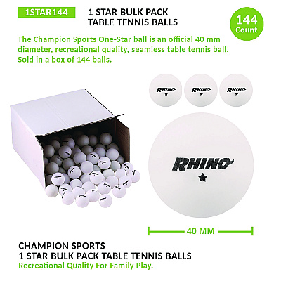 Champion Sports Table Tennis Balls, Official Size, White, 144/Carton (CSI1STAR144)