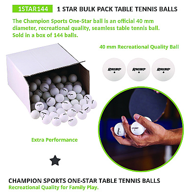 Champion Sports Table Tennis Balls, Official Size, White, 144/Carton (CSI1STAR144)