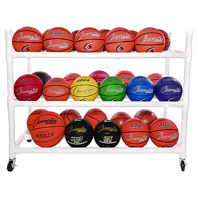 Champion Sports 30 Basketball Heavy-Duty Cart, Heavy-Duty Plastic, 176 lb Capacity, 19 x 55 x 45, White (CSI30CART)