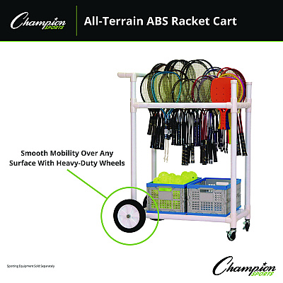 Champion Sports All-Terrain ABS Racket Cart, 20" Wide x 33" Long, White (CSIATRCT)