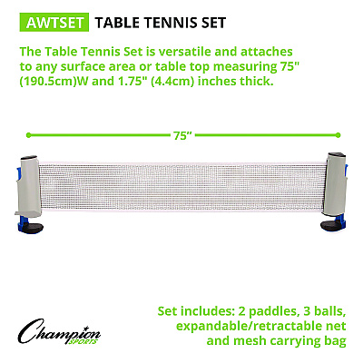 Champion Sports Anywhere Table Tennis Set, with Carry Bag (CSIAWTSET)