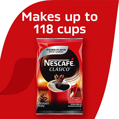 Nescaf Clasico Dark Roast Instant Coffee, 8 oz Pouch (NES70948)
