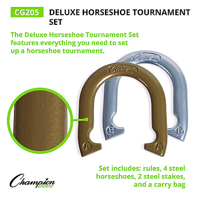 Champion Sports Deluxe Horseshoe Tournament Set, 4 Horseshoes/2 Stakes/Carry Bag/Rule Sheet (CSICG205)