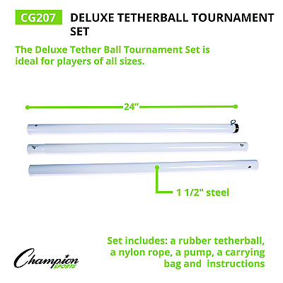 Champion Sports Deluxe Tetherball Tournament Set, Ball/24" Telescopic Poles/102" Cord/Carry Case/Pump/Needle (CSICG207)
