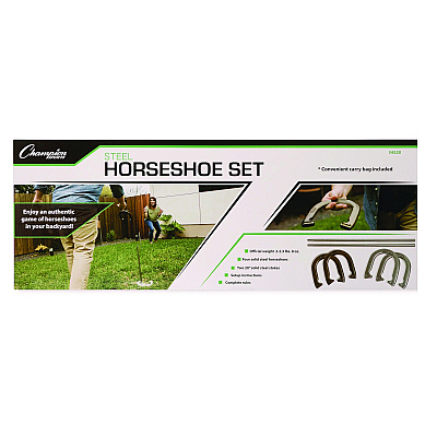 Champion Sports Steel Horseshoe Set, (4) Horseshoes/(2) 20" Stakes/Nylon Carry Bag (CSIIHS20)