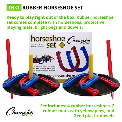 Champion Sports Steel Horseshoe Set, (4) Horseshoes/(2) 24" Stakes/Nylon Carry Bag (CSIIHS100)