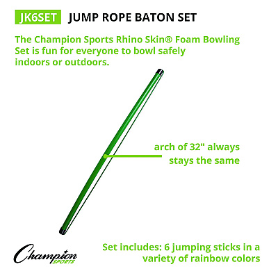 Champion Sports Jump Rope Baton Set, 32", Assorted Colors, 6 Batons/Set (CSIJK6SET)