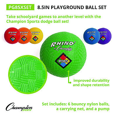 Champion Sports 8.5" Playground Ball Set with Pump, Assorted Colors, 6/Set (CSIPG85XSET)