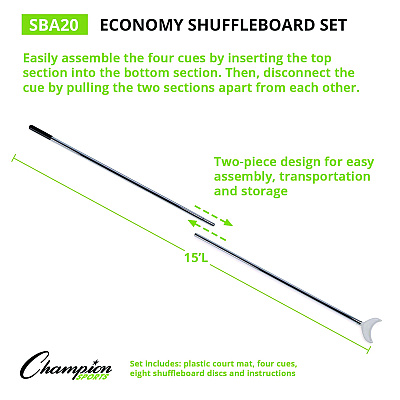 Champion Sports Blacktop Shuffleboard Set, (2) Two-Piece 51" Cues/(8) Discs/Sidewalk Chalk (CSISBA30)