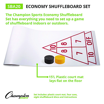 Champion Sports Blacktop Shuffleboard Set, (2) Two-Piece 51" Cues/(8) Discs/Sidewalk Chalk (CSISBA30)