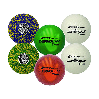 Champion Sports Rhino Skin Variety Dodgeball Set, 6.3" Diameter, Luminous/Spider/ThermoGrip, 6/Set (CSIRXVARIETYSET)