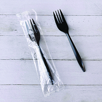 Boardwalk Mediumweight Wrapped Polypropylene Cutlery, Fork, Black, 1,000/Carton (BWKFORKBLPPIW)