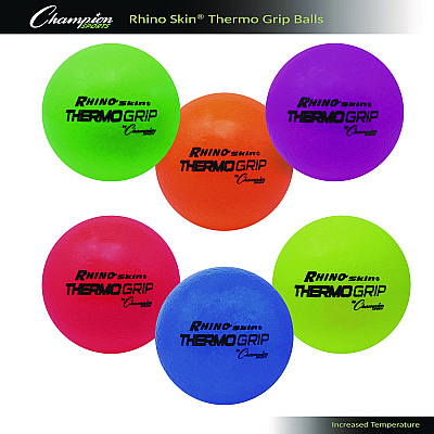 Champion Sports Rhino Skin Thermo Grip Dodgeball Set, 6.3" Diameter, Assorted Colors, 6/Set (CSIRXTHRMSET)