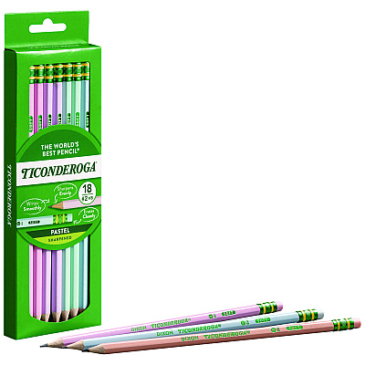 Ticonderoga Pre-Sharpened Pencil, 2.2 mm, HB (#2), Black Lead, Pastel Assorted Barrel, 18/Pack (DIXX13718)