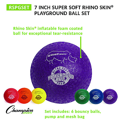 Champion Sports Rhino Soft Playground Ball Set, 8.5" Diameter, Assorted Colors, 6/Set (CSIRSPGSET)
