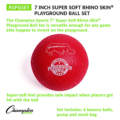 Champion Sports Rhino Soft Playground Ball Set, 8.5" Diameter, Assorted Colors, 6/Set (CSIRSPGSET)