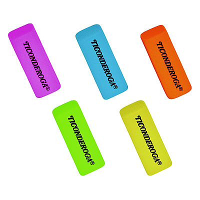 Ticonderoga Neon Wedged Block Erasers, For Pencil Marks, Slanted-Edge Rectangular Block, Medium, Assorted Colors, 30/Box (DIXX38930)