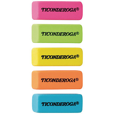 Ticonderoga Neon Wedged Block Erasers, For Pencil Marks, Slanted-Edge Rectangular Block, Medium, Assorted Colors, 30/Box (DIXX38930)