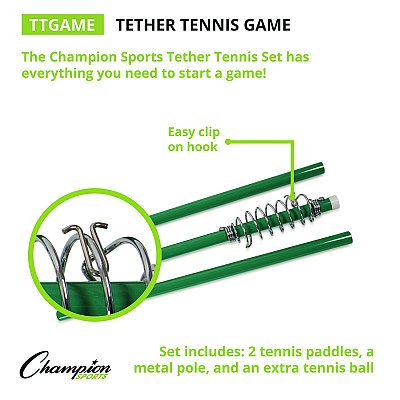 Champion Sports Tether Tennis Game Set, Two Paddles, Two Tennis Balls (CSITTGAME)