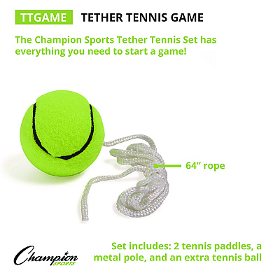 Champion Sports Tether Tennis Game Set, Two Paddles, Two Tennis Balls (CSITTGAME)