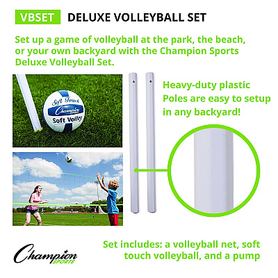Champion Sports Deluxe Volleyball Set, Official-Size Volleyball, Volleyball Net (CSIVBSET)