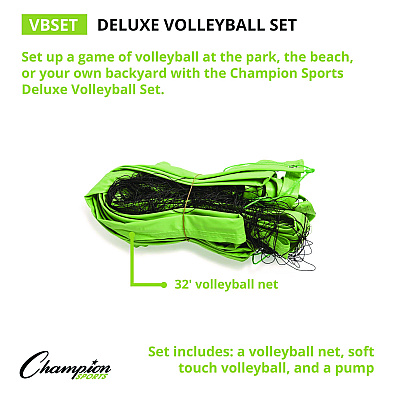 Champion Sports Deluxe Volleyball Set, Official-Size Volleyball, Volleyball Net (CSIVBSET)