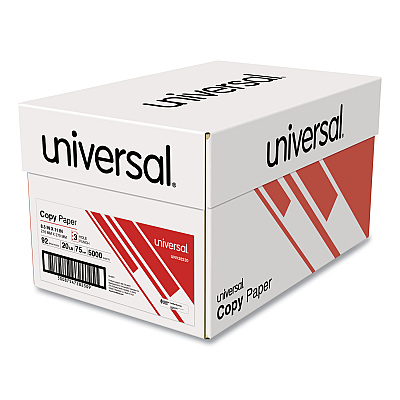 Universal Copy Paper, 92 Bright, 3-Hole, 20 lb Bond Weight, 8.5 x 11, White, 500 Sheets/Ream, 10 Reams/Carton (UNV28230)