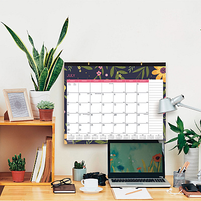 Blueline Academic 18-Month Desk Pad Calendar, Floral Artwork, 22 x 17, White/Multicolor Sheets, Black Headband, July 2025 to Dec 2026 (CA1716BD)