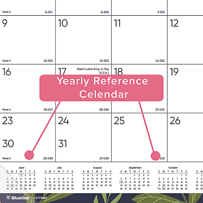 Blueline Academic 18-Month Desk Pad Calendar, Floral Artwork, 22 x 17, White/Multicolor Sheets, Black Headband, July 2025 to Dec 2026 (CA1716BD)